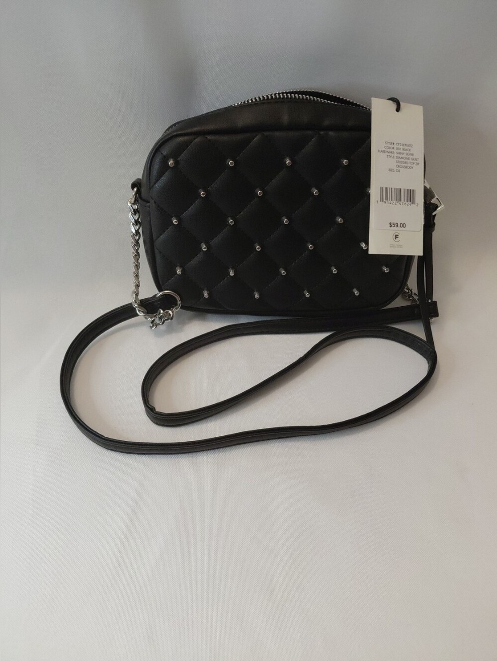 Rebecca Mineoff Black Quilted Crossbody Bag with Stud Accents -New With withTags